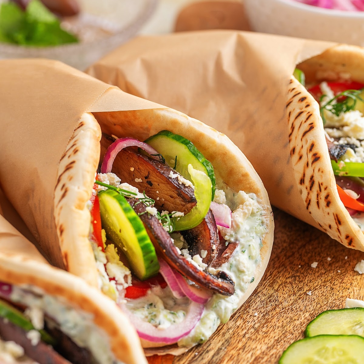 Portobello Mushroom Gyros with Tzatziki and Feta