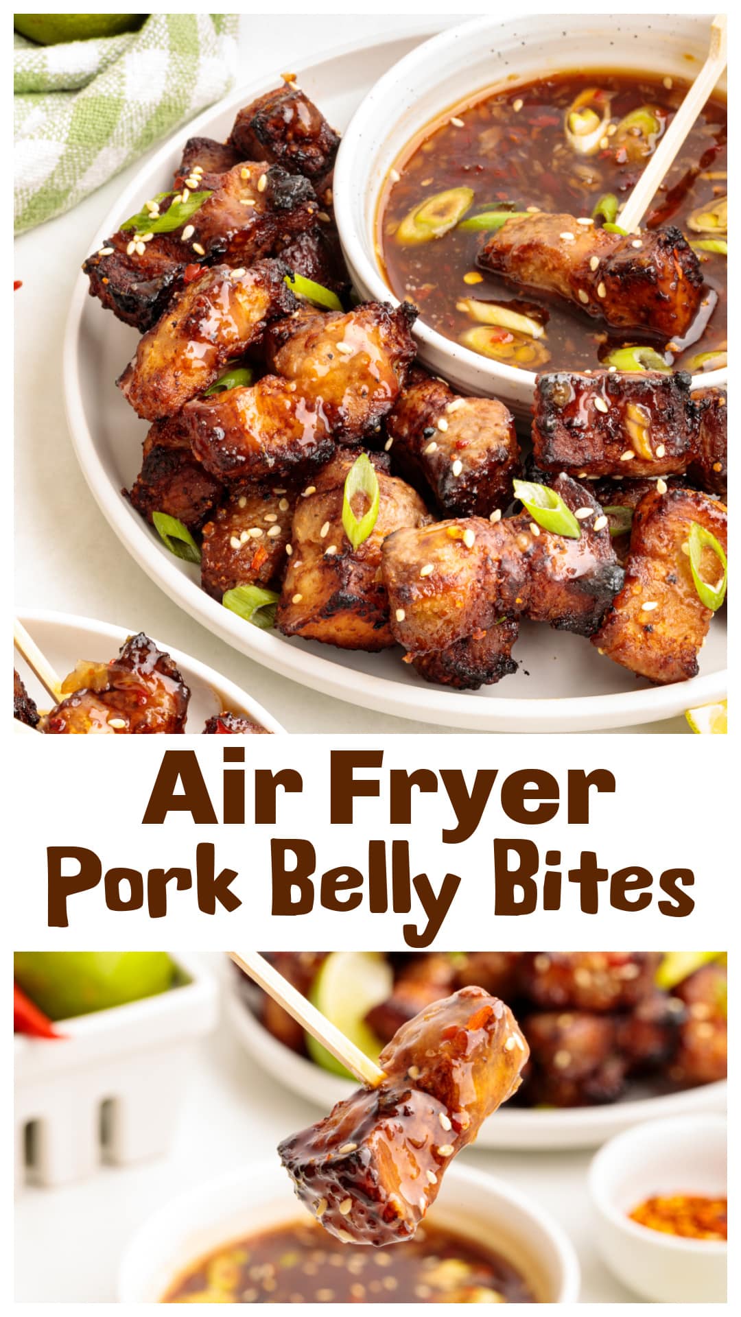 These air fryer pork belly bites are crispy, flavorful, and way easier than you'd think. No deep frying—just a quick marinade, 20 minutes in the air fryer, and a sweet chili lime dipping sauce that ties it all together. Great as an appetizer, snack, or served over rice or noodles. This easy pork belly recipe brings restaurant-style texture right to your kitchen. A must-try for pork belly fans and air fryer lovers alike. via @cmpollak1