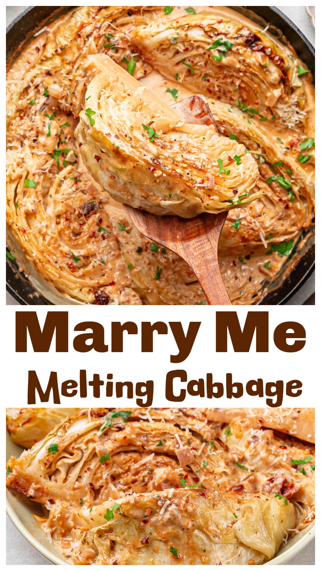 This Tuscan-inspired Marry Me Melting Cabbage bakes in a creamy sauce with sun-dried tomatoes, Parmesan, and herbs. Rich, tender cabbage wedges are seared until golden, then finished in the oven until they melt into the sauce. It’s a one pan cabbage recipe that’s comforting, bold, and full of flavor. Serve it as a side or let it be the whole meal. via @cmpollak1