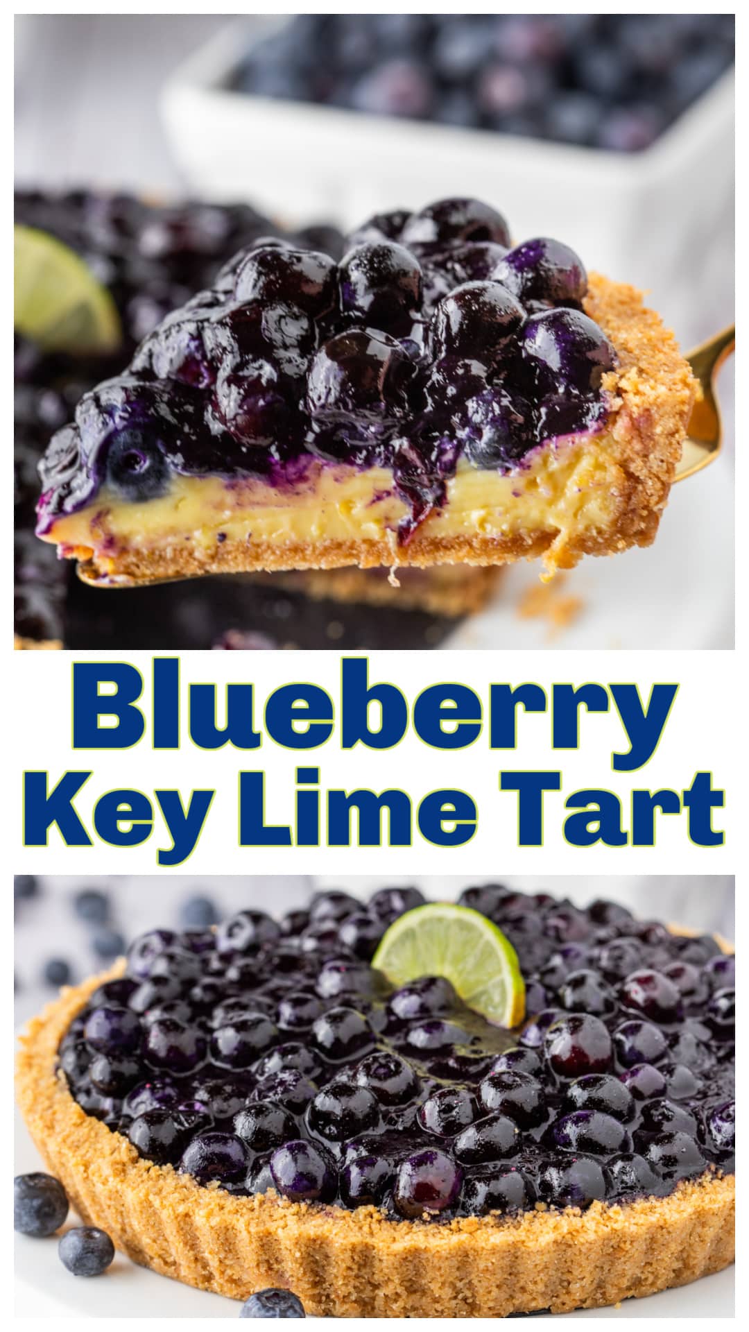 Blueberry Key Lime Tart is a citrus dessert with creamy lime custard and a fresh blueberry topping. Easy to make with bottled key lime juice, this blueberry lime tart bakes in a graham cracker crust and chills for a smooth, sliceable finish. Perfect for holidays, parties, or anytime you want a citrus and blueberry tart that stands out. via @cmpollak1