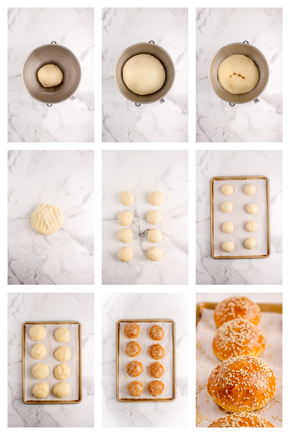 Homemade slider buns recipe steps Step by step process of shaping, rising, and baking sesame slider buns