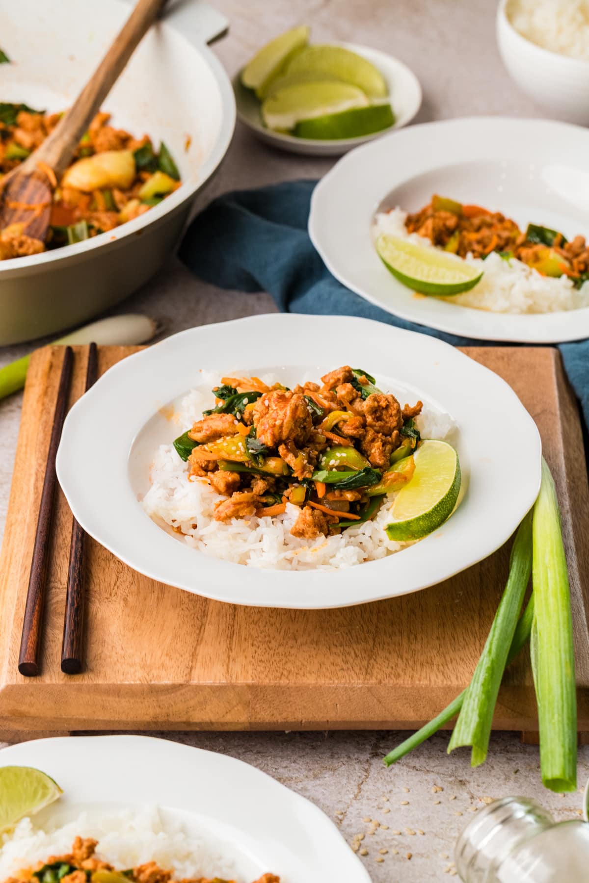 Ground turkey stir fry with gochujang. Ground turkey stir fry coated in sticky gochujang sauce with vegetables.