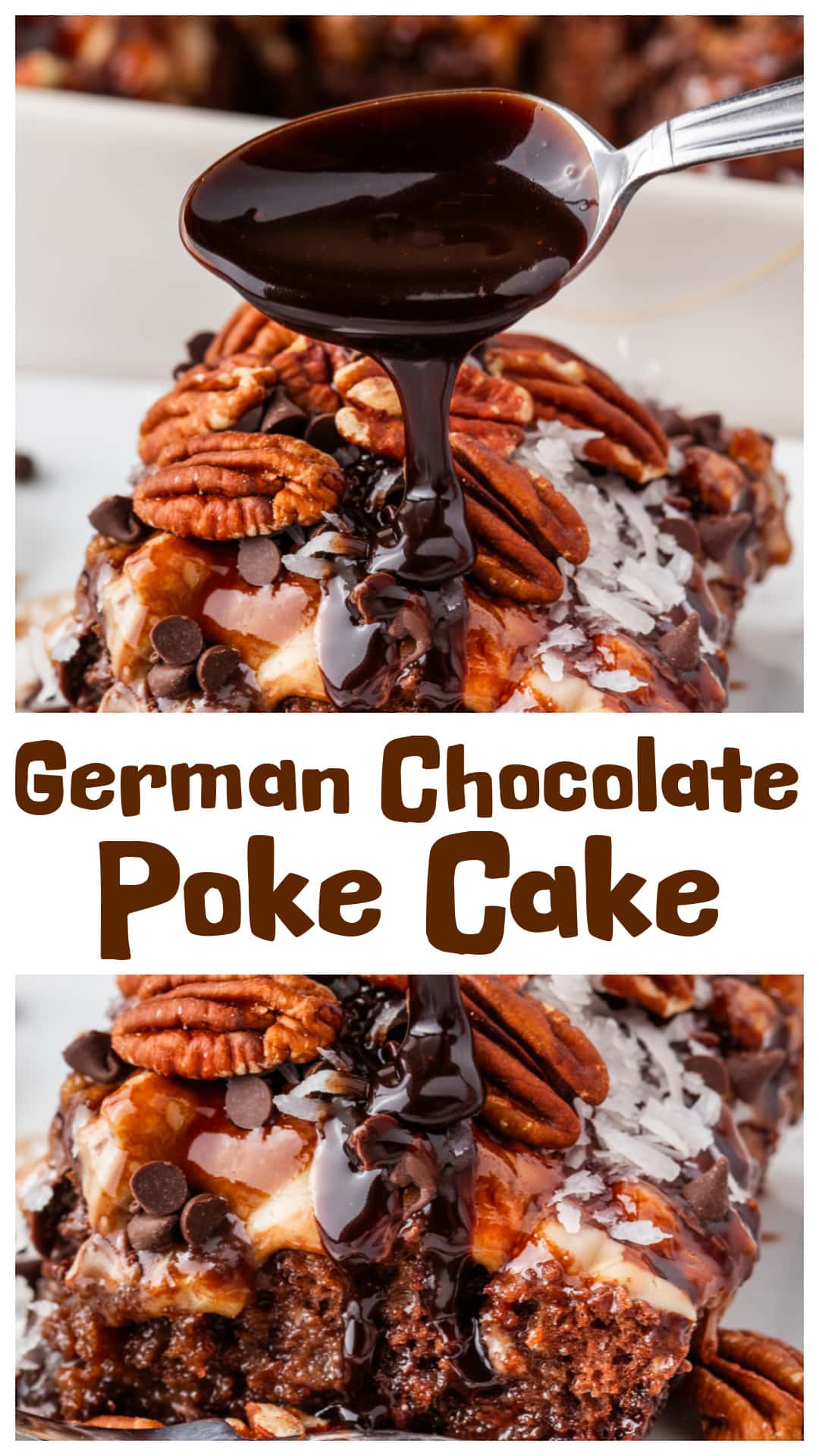 German chocolate poke cake made the easy way, soaked in caramel and condensed milk, then topped with coconut, pecans, and a chocolate drizzle. It’s everything you love about classic German chocolate cake, turned into a one-pan shortcut that still feels rich and completely over the top. via @cmpollak1