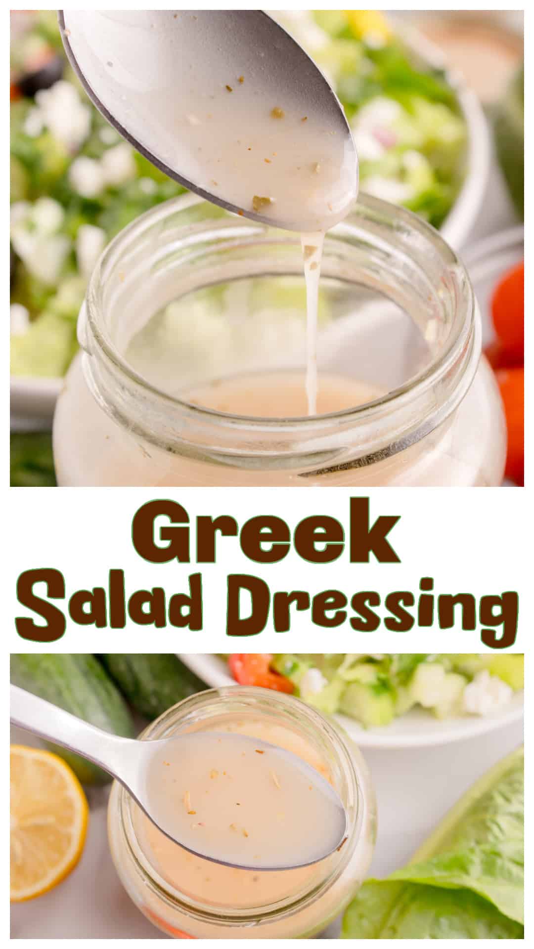 Homemade Greek Salad Dressing Recipe made with olive oil, lemon juice, red wine vinegar, garlic, oregano, and Dijon mustard. This easy Greek vinaigrette is bold, flavorful, and comes together in minutes. Perfect as a dressing for salads or a marinade for chicken, fish, or veggies. A simple homemade Greek dressing that mixes bright citrus and savory herbs for a classic, tangy finish. via @cmpollak1