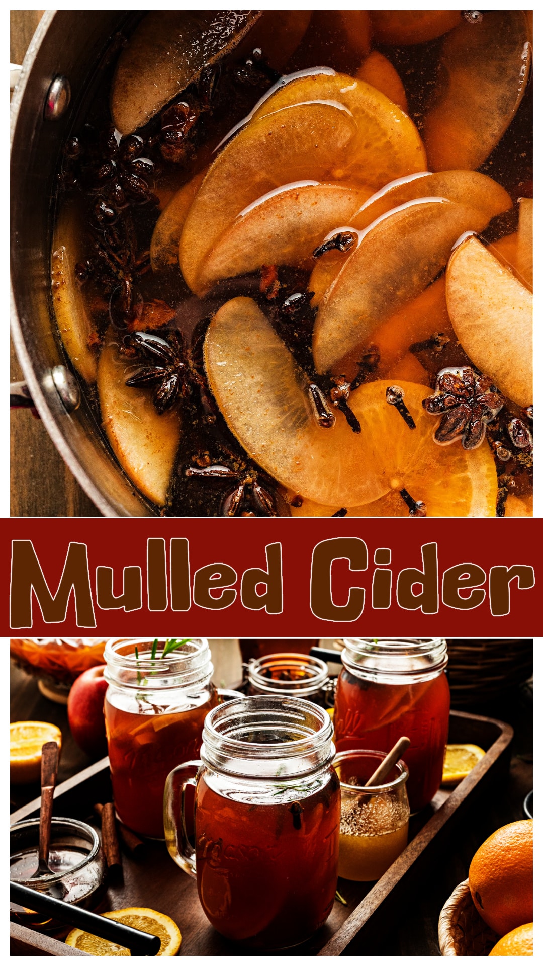 Spiked mulled cider made with apple cider, maple syrup, red wine, and spiced rum. A warm batch cocktail for fall gatherings, Halloween parties, and holiday nights by the fire. Simmered with cinnamon sticks, cloves, star anise, and citrus, this stovetop mulled apple cider has layered spice and depth. Serve it warm or chilled for a bold maple-spiced drink that fits every celebration. via @cmpollak1