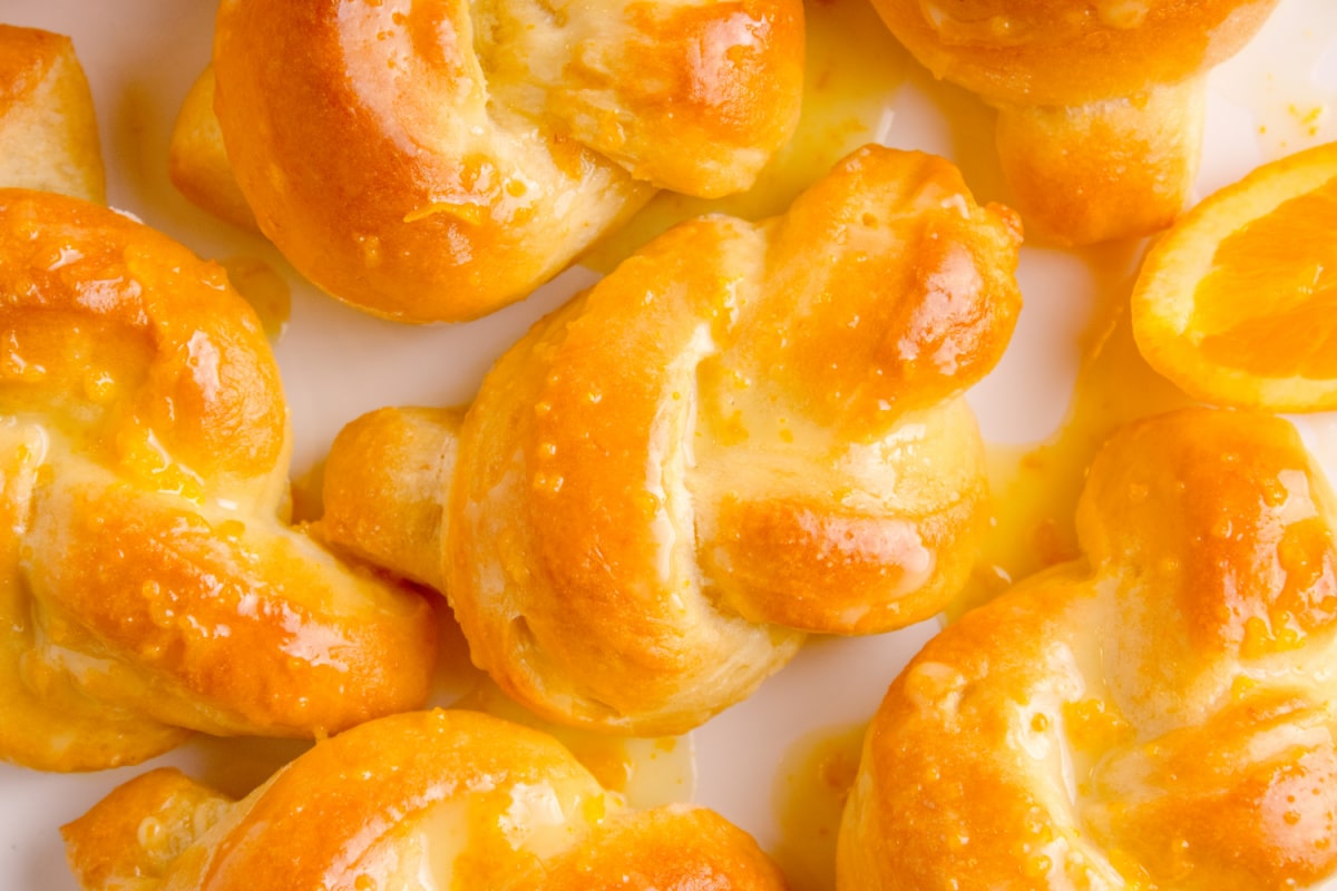 Close-up of glazed orange rolls