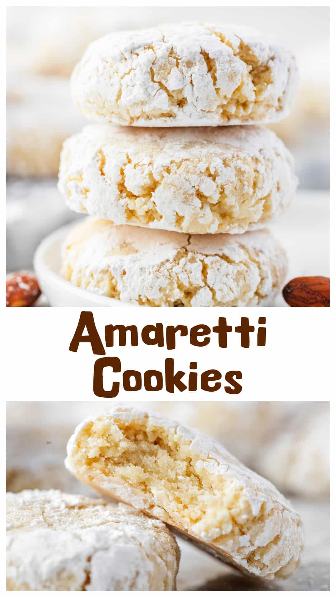 Soft Italian amaretti cookies made with whipped egg whites and superfine almond flour. Tender in the center, powdered on the outside, and naturally gluten-free. Easy to shape, quick to bake, and perfect for holiday cookie tins or winter baking. A classic almond cookie with a snowy crackle and warm, fragrant flavor that keeps well for days. via @cmpollak1