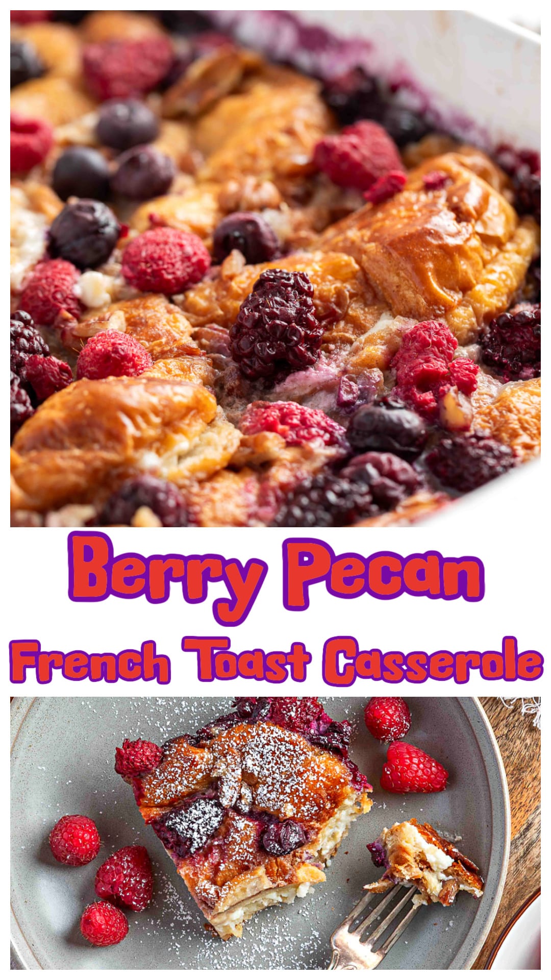 Berry croissant french toast casserole made with buttery croissants, cream cheese, mixed berries, and toasted pecans. The croissants are lightly dried so they soak up a rich vanilla custard without turning mushy, then baked until the center stays plush and the top turns golden. It’s make-ahead friendly, feeds a crowd, and works just as well for holiday brunch as it does for a slow weekend morning. via @cmpollak1