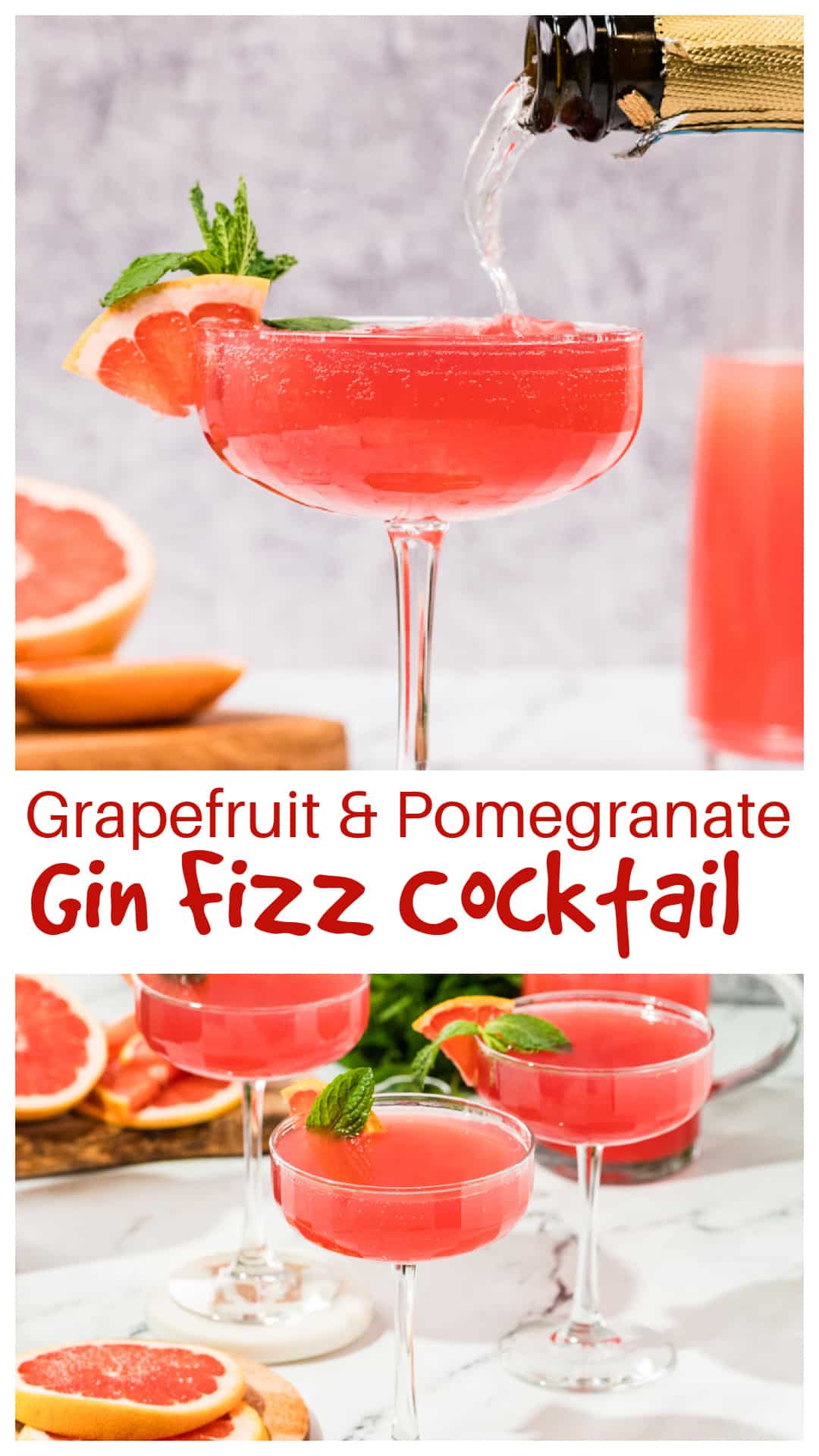 This Grapefruit Pomegranate Gin Fizz is a festive holiday brunch cocktail made with fresh grapefruit juice, homemade pomegranate simple syrup, botanical gin, and a prosecco topper. Bright, lightly tart, and beautifully balanced, it’s the kind of winter gin fizz that feels just right for Christmas brunch, New Year’s morning, or weekend hosting. Easy to make ahead, simple to batch for a crowd, and elegant enough to replace mimosas without trying too hard. via @cmpollak1