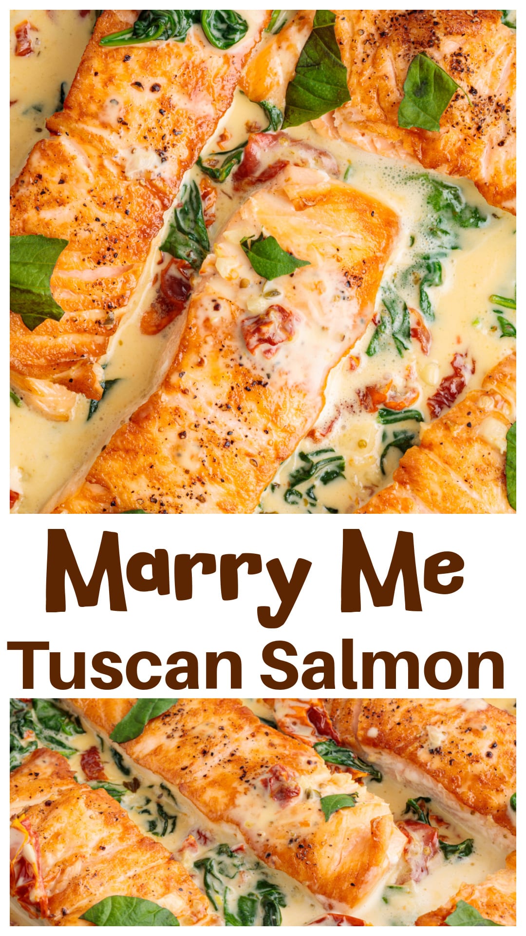 Marry Me Tuscan salmon is a one pan salmon dinner with a creamy garlic sauce, sun-dried tomatoes, and spinach. This easy weeknight dinner uses simple ingredients and cooks in about 30 minutes, making it ideal for busy nights. Serve this creamy salmon recipe with rice, orzo, mashed potatoes, or crusty bread to soak up the sauce. A skillet salmon recipe that feels restaurant-style but works for everyday cooking. via @cmpollak1