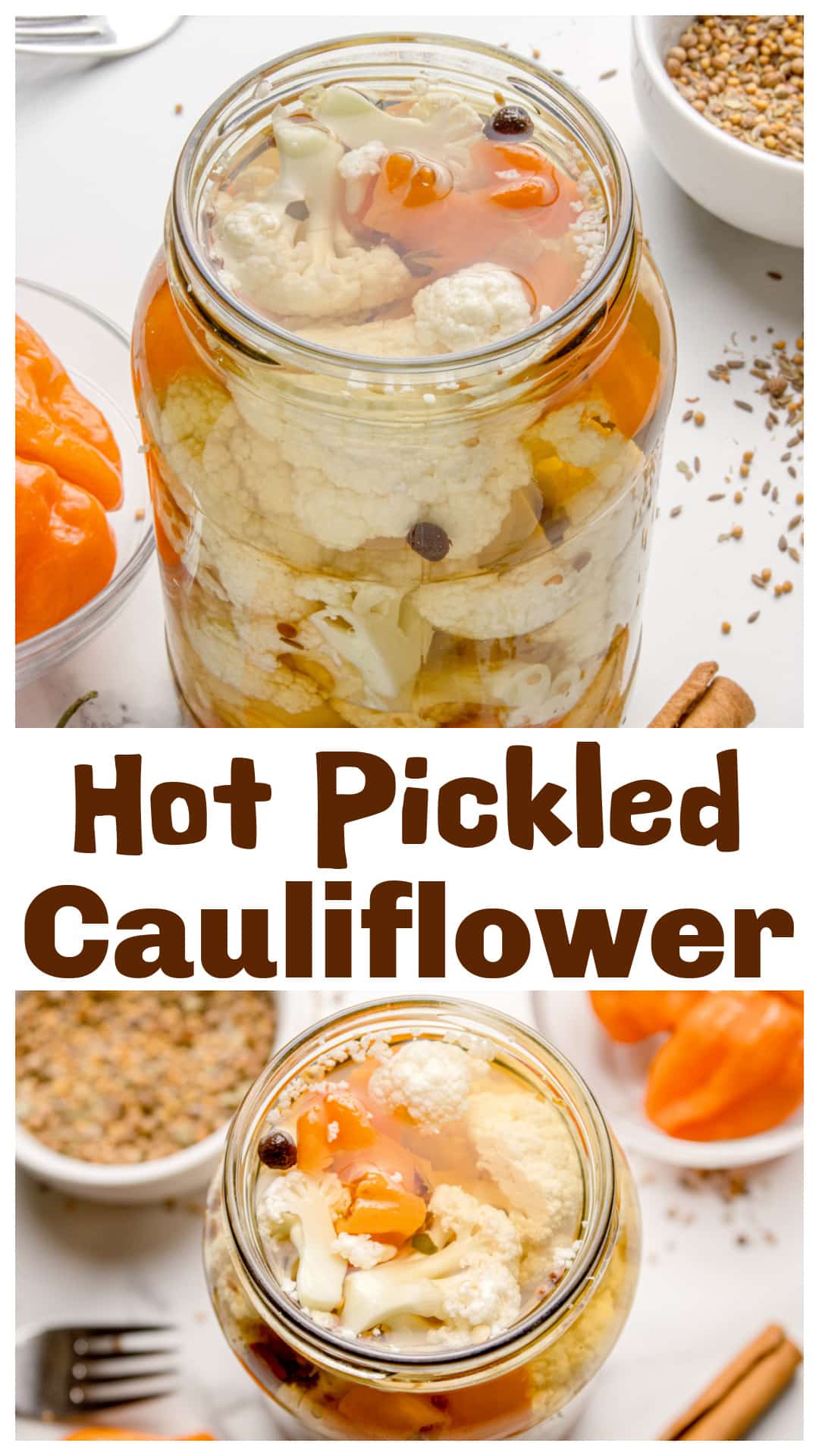 Hot pickled cauliflower made with fresh florets, habaneros, and a bold 5% vinegar brine. This spicy refrigerator pickled cauliflower recipe delivers serious crunch and balanced heat without canning. A quick pickled cauliflower that’s perfect for charcuterie boards, sandwiches, tacos, salads, and snack plates. Ready in 48 hours and keeps its texture for weeks in the fridge. via @cmpollak1
