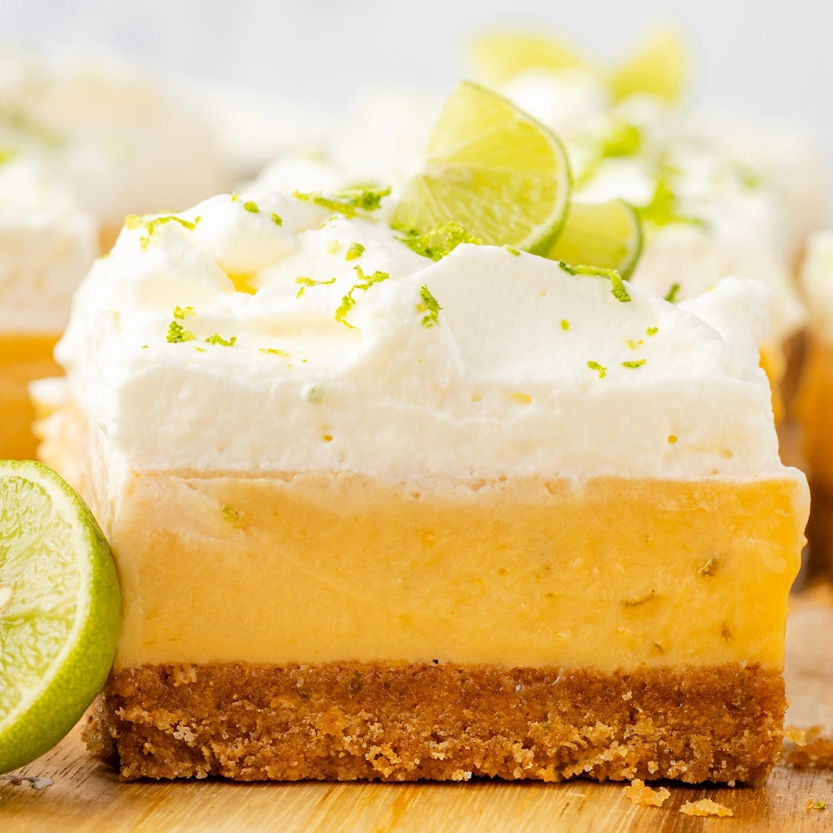 Key lime bars close-up showing firm custard layers and crumb crust