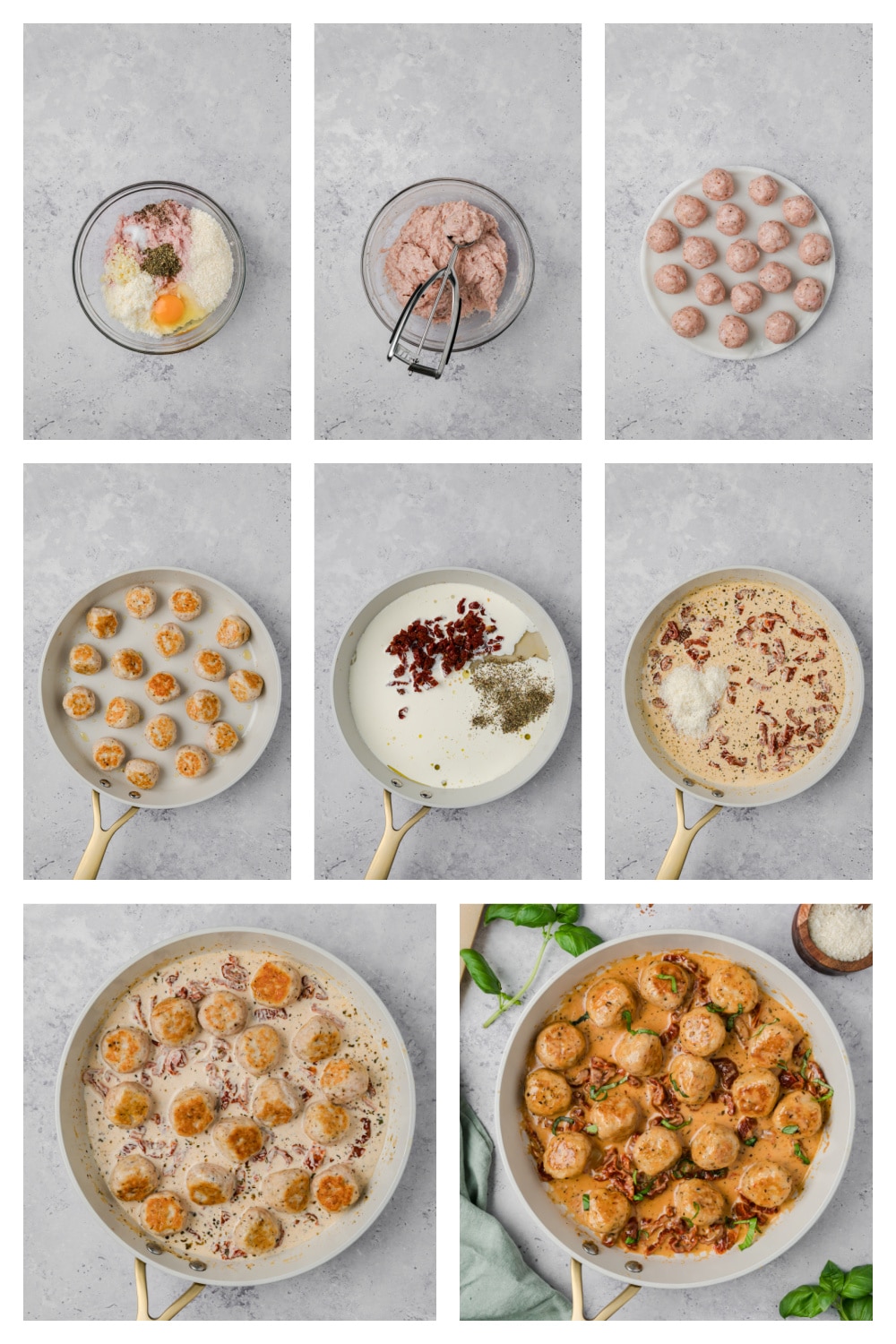 Marry Me Chicken Meatballs Step-by-Step Step-by-step process for making marry me chicken meatballs, from mixing ingredients to simmering in creamy sun-dried tomato sauce