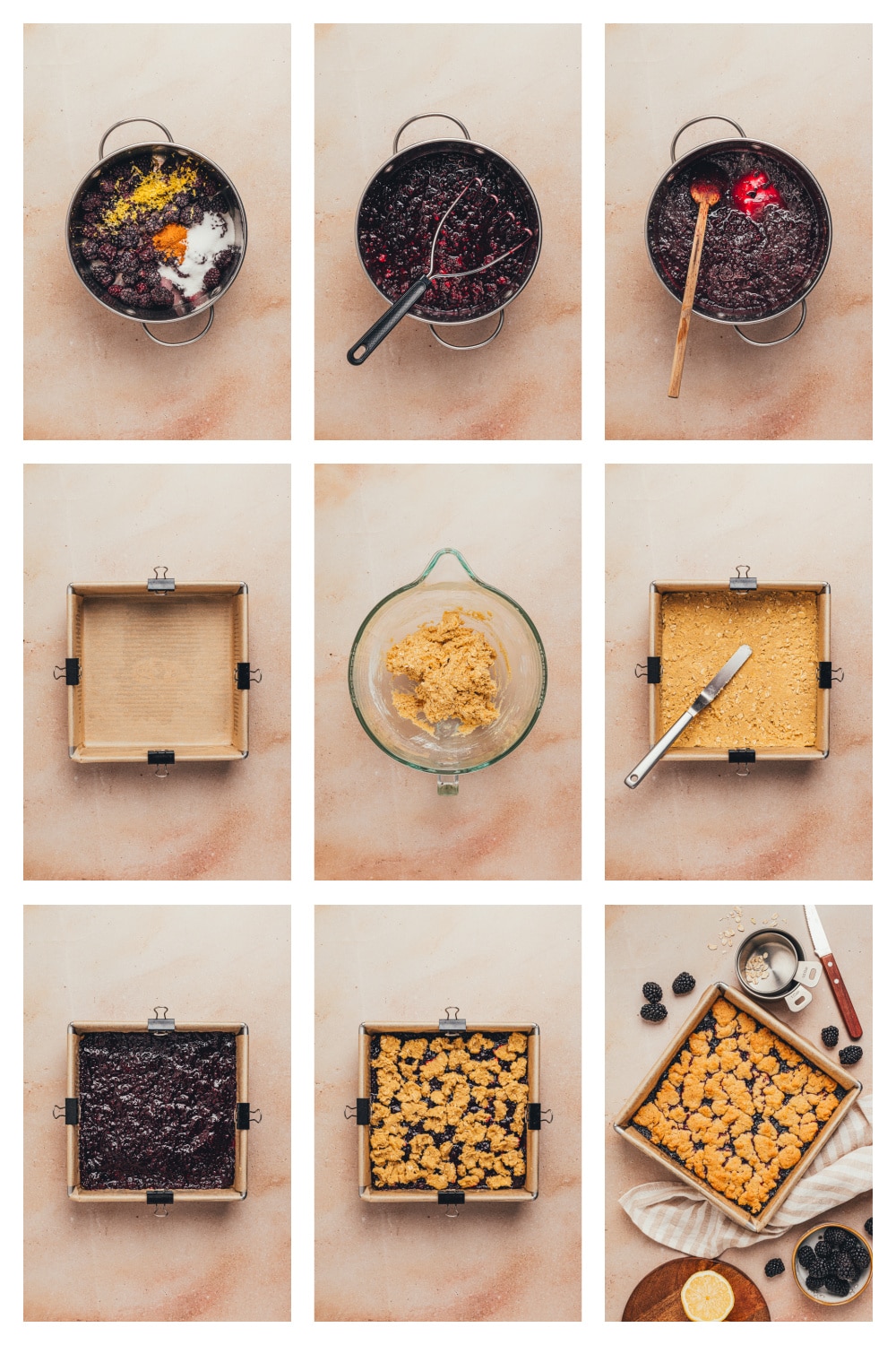 How to make blackberry crumble bars from filling to crumble layers