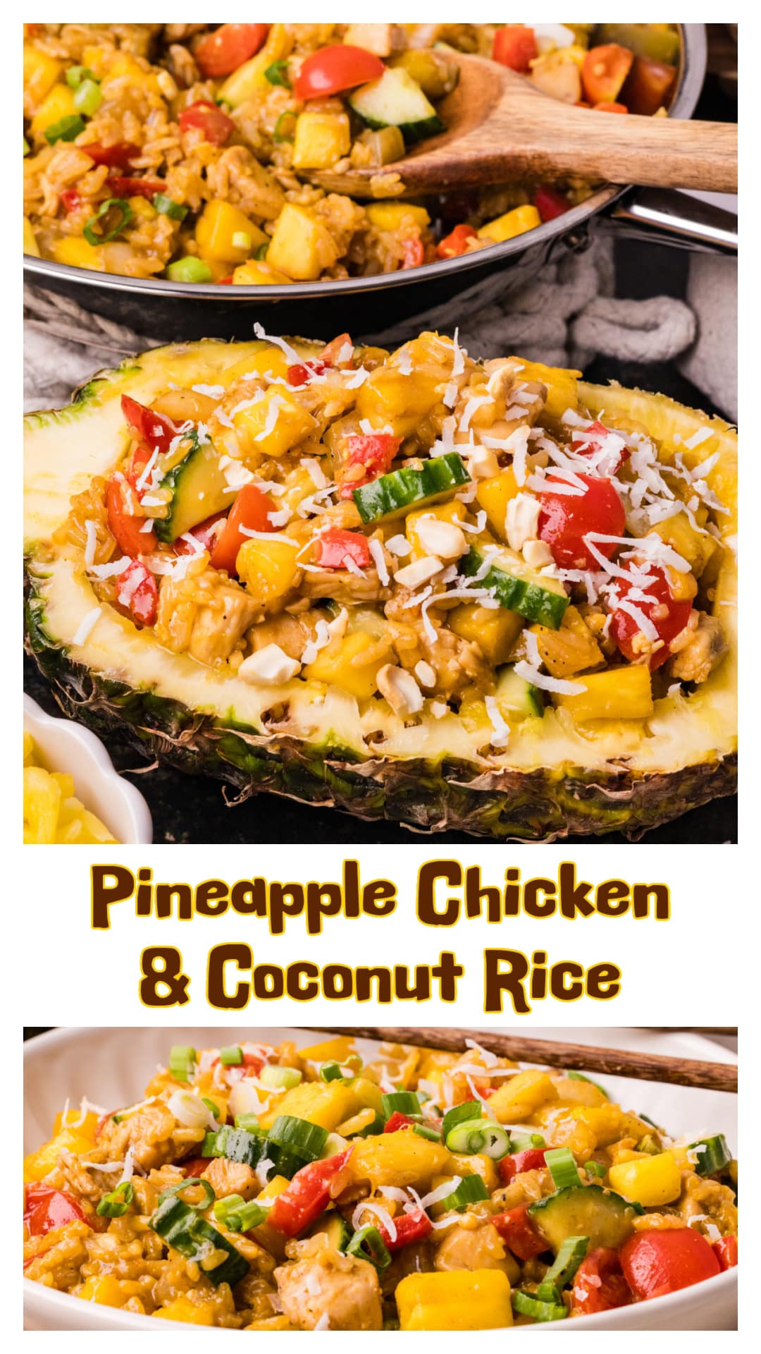 Pineapple chicken and rice made with coconut rice, juicy chicken, sweet pineapple, and a savory sauce. This easy pineapple chicken and rice recipe is a full dinner idea that’s different from classic fried rice, with rice cooked first for better flavor. Great for weeknight meals, meal prep, or when you want a pineapple fried rice recipe with more depth and fresh ingredients. via @cmpollak1