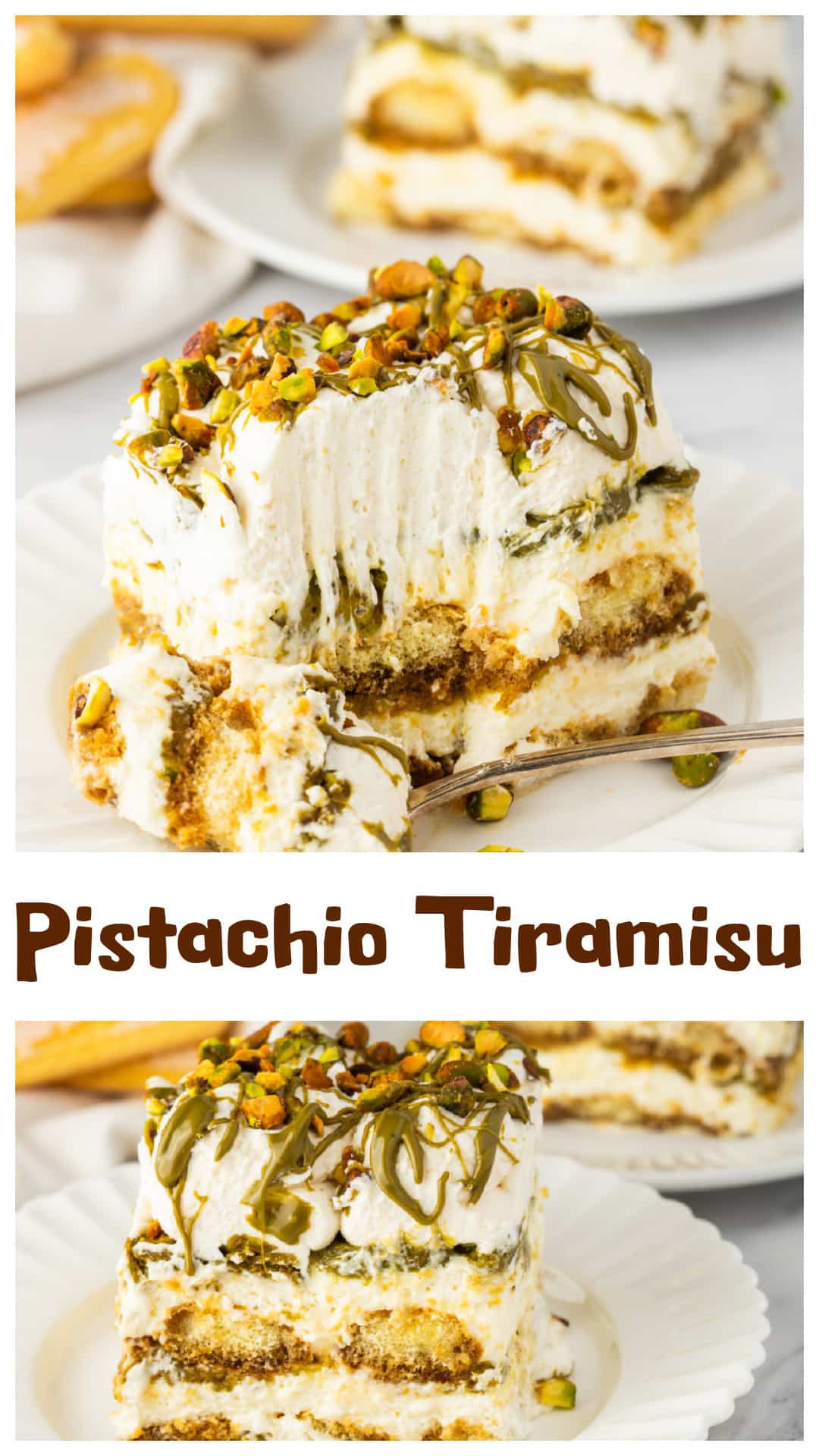 Pistachio tiramisu recipe made without eggs or custard, layered with espresso-soaked ladyfingers, mascarpone cream, and homemade pistachio cream in every layer. The pistachio goes between the layers instead of being mixed into the filling, so the flavor comes through in each bite. Made in a 9x13 pan and chilled overnight so it slices properly. A make-ahead dessert for holidays, dinner parties, or when you want something different from classic tiramisu. via @cmpollak1