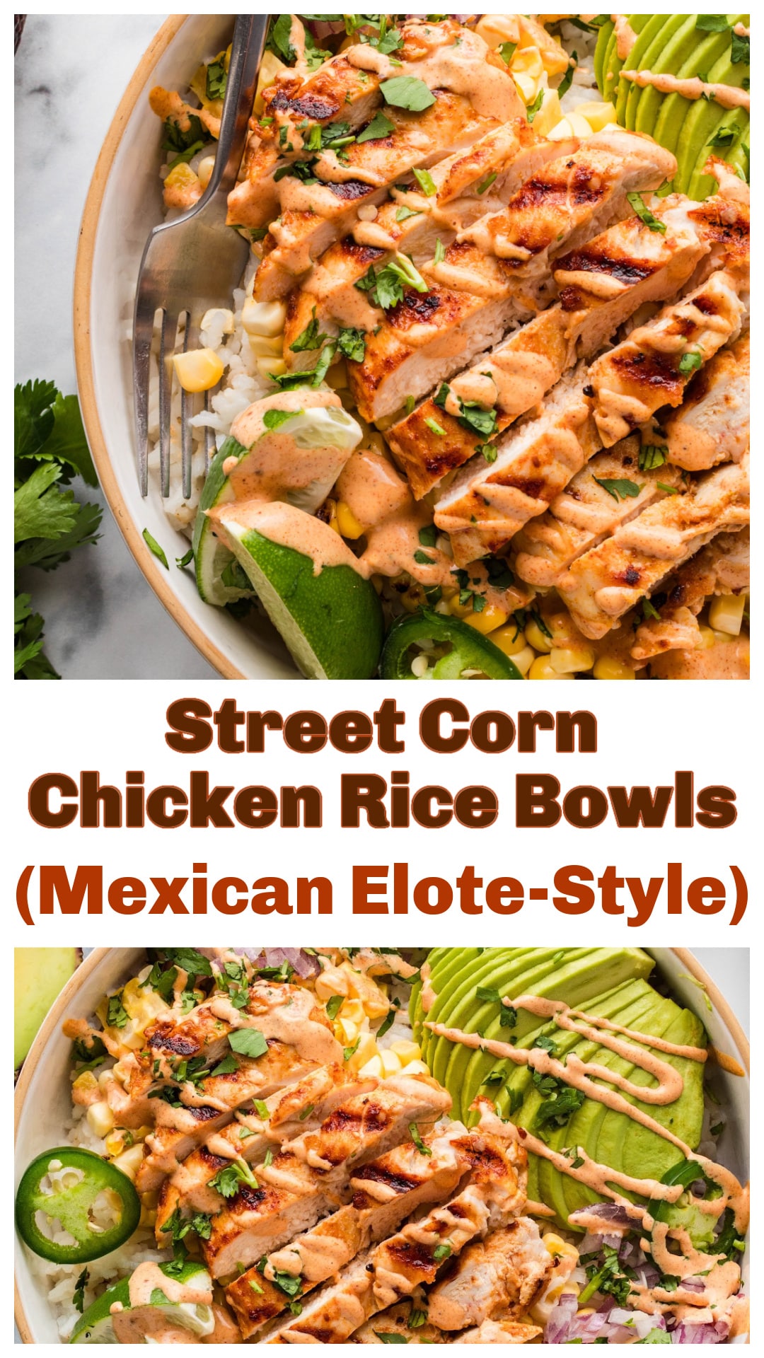 Street corn chicken rice bowls with grilled chicken, charred corn, and a creamy Mexican elote-style sauce over rice. Perfect for Cinco de Mayo or any weeknight dinner, these bowls are easy to make and easy to customize. Add avocado, jalapeños, cotija, pico de gallo, or black beans to build it your way. Great for meal prep, casual gatherings, or a fast dinner that still feels complete and full of flavor. via @cmpollak1