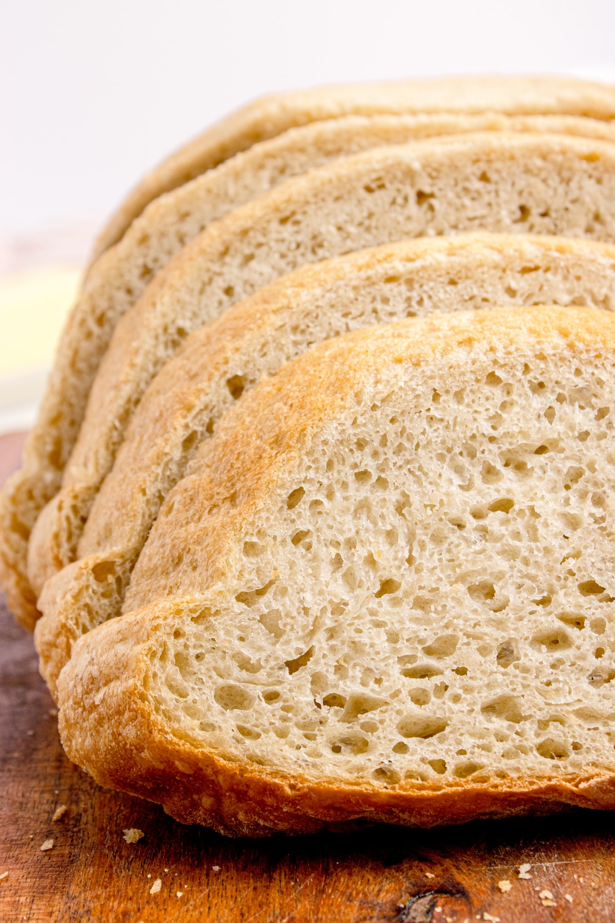 Close-up of peasant bread crumb showing the airy interior texture