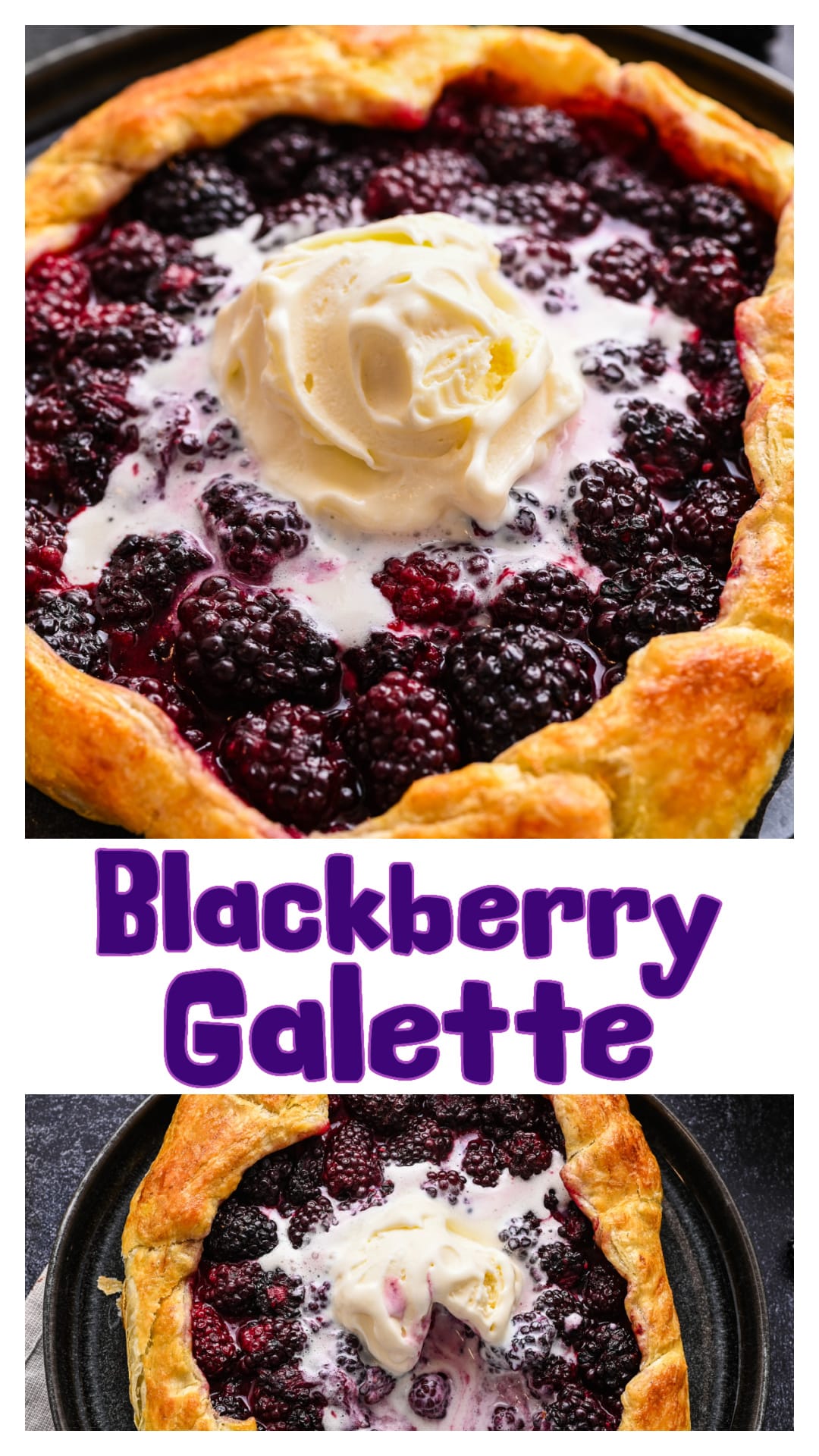 This blackberry puff pastry galette is everything I want in a summer dessert. Frozen puff pastry makes it much easier than pie, while fresh blackberries, honey, vanilla, and lemon bake into a naturally juicy filling without added starch. The butter-enriched egg wash gives the pastry a rich golden finish, and it's perfect served warm with a scoop of vanilla ice cream. Save this easy blackberry dessert for blackberry season. via @cmpollak1