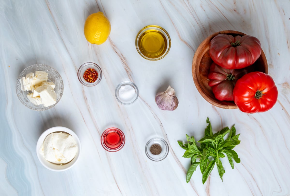 heirloom-tomato-salad-over-whipped-ricotta-feta-ingredients