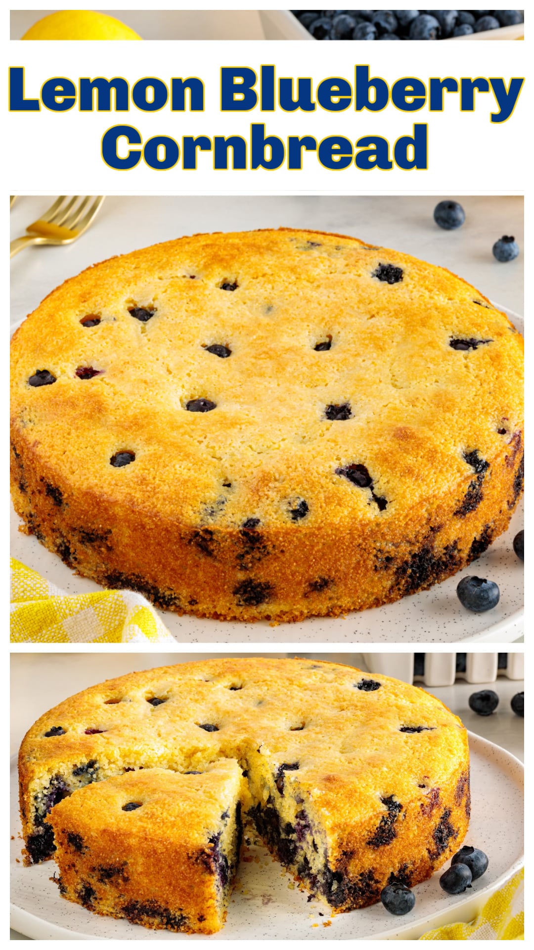 Lemon blueberry cornbread proves cornbread isn't just for savory meals. Buttermilk keeps it tender, fresh blueberries are folded throughout the batter, and the zest of two lemons gives every slice bright citrus flavor. It's sweet enough to serve warm with butter and honey for breakfast, yet still feels right next to fried chicken, barbecue, or a summer meal. This easy homemade cornbread is one you'll want to bake all blueberry season. via @cmpollak1