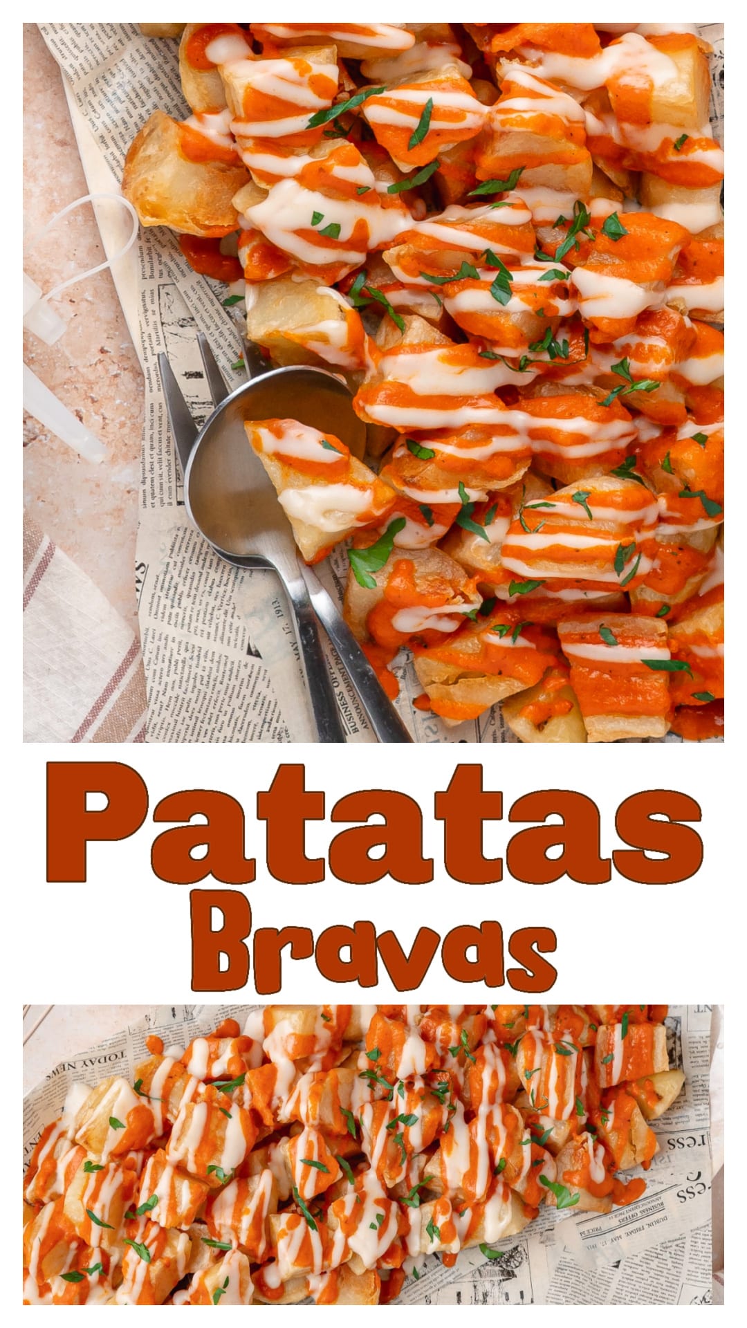 These homemade patatas bravas start with russet potatoes that are boiled with vinegar, steam-dried, and fried until crisp before being topped with a smoky bravas sauce made completely from scratch. The garlic aioli cools the sauce without overpowering it, making every bite even better. This Spanish tapas recipe is perfect as an appetizer, party snack, or side dish, and the potato method is worth remembering for other fried potato recipes too. via @cmpollak1