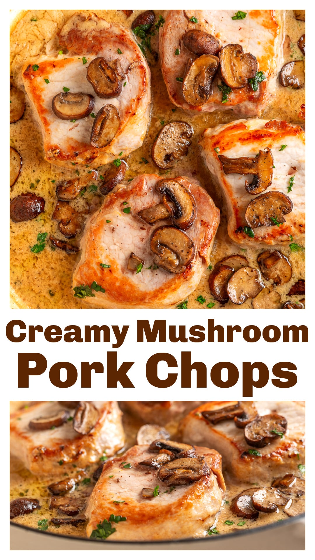 I roast a full pound of mushrooms separately for these creamy pork chops instead of simmering them in the sauce. Then they go over seared pork chops with a fresh sage cream sauce, keeping all that browned mushroom flavor. via @cmpollak1