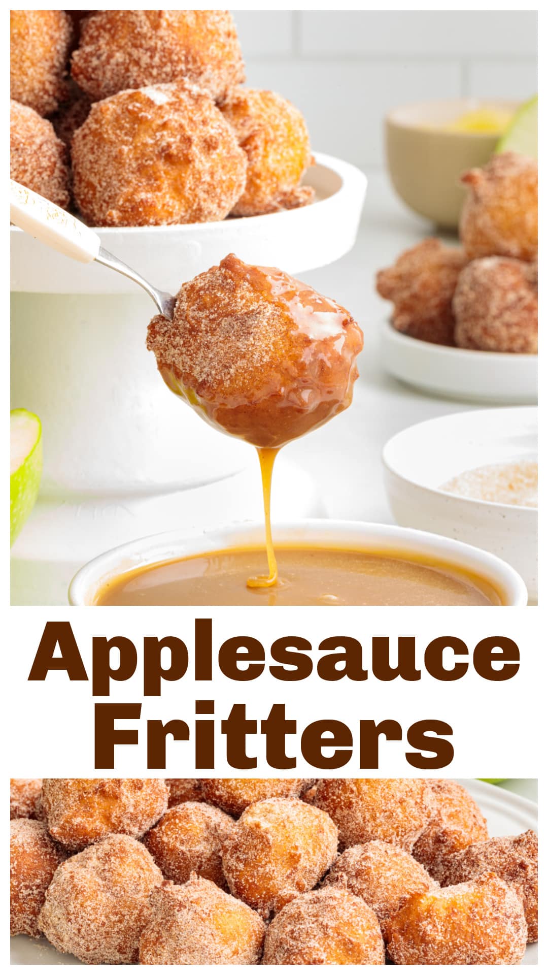 These Applesauce Fritters are made with unsweetened applesauce instead of chopped apples, then fried in small batches until golden and rolled warm in cinnamon sugar. The thick batter makes small fritters that cook through evenly, and a test fritter helps you get the consistency right before frying the batch. They’re ready in about 30 minutes and can be served warm on their own or dipped in homemade maple caramel sauce. via @cmpollak1