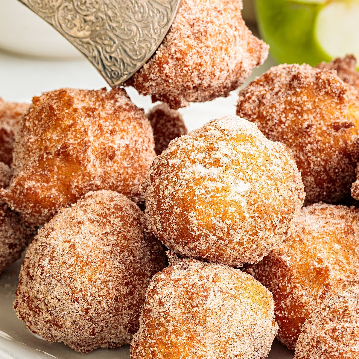 Applesauce fritters with cinnamon sugar and maple caramel dip