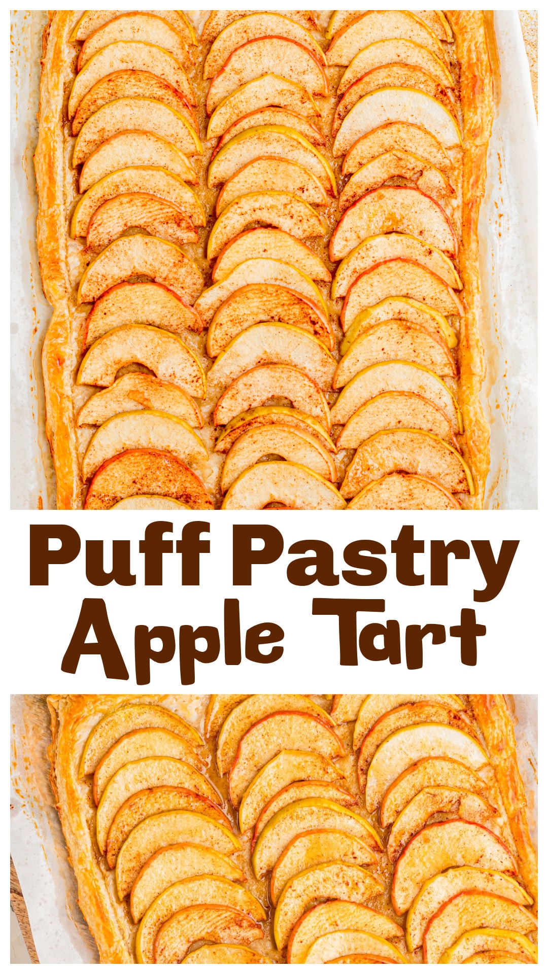 This Puff Pastry Apple Tart uses two kinds of fresh apples arranged over flaky pastry and brushed with brown sugar butter before baking. Granny Smith apples add tartness while Dazzle apples add sweetness, and leaving the peels on gives the tart those pretty green and red rows. The apples are sliced thin enough to bake without precooking, and the entire tart uses only 2 tablespoons of brown sugar. Add cinnamon, a golden puff pastry border and vanilla ice cream for serving. via @cmpollak1